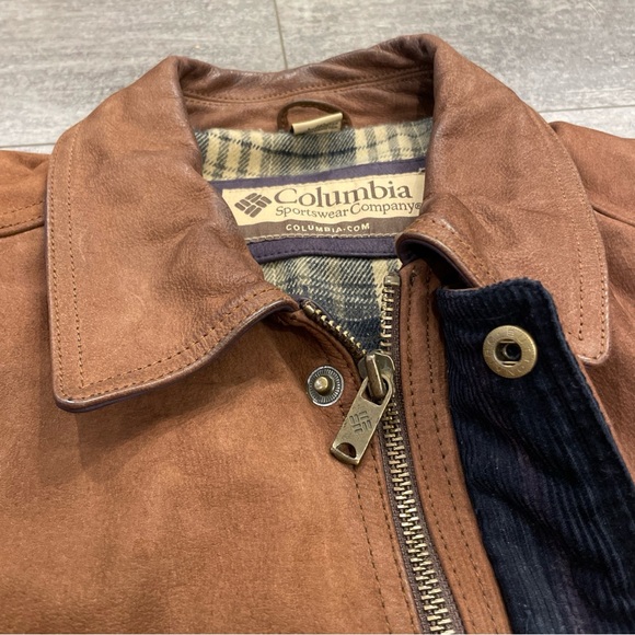 Columbia Long Leather Jacket Zip Up Flannel Lined - Picture 4 of 11